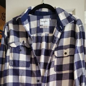 Navy and White Plaid Shirt